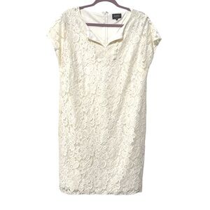 Laundry By Shelli Segal Ivory Lace Lined Sheath Dress Short Sleeve Size 14‎